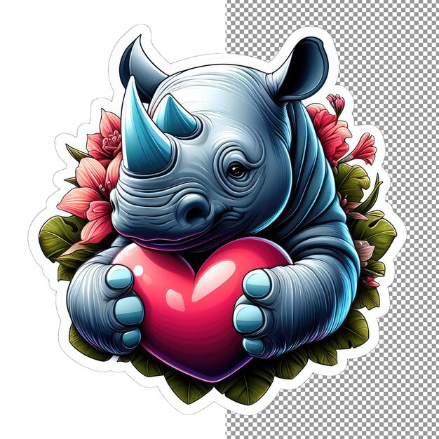 PSD heart in horn rhino's loving gift sticker