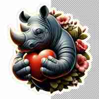 PSD heart in horn rhino's loving gift sticker