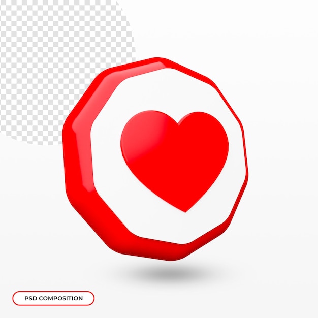 PSD icona del cuore isolata nel rendering 3d