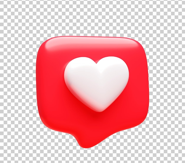 Heart Icon on Red bubble symbol element 3d illustration