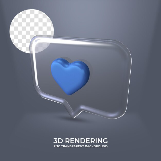 Heart icon with glass frame 3d rendering