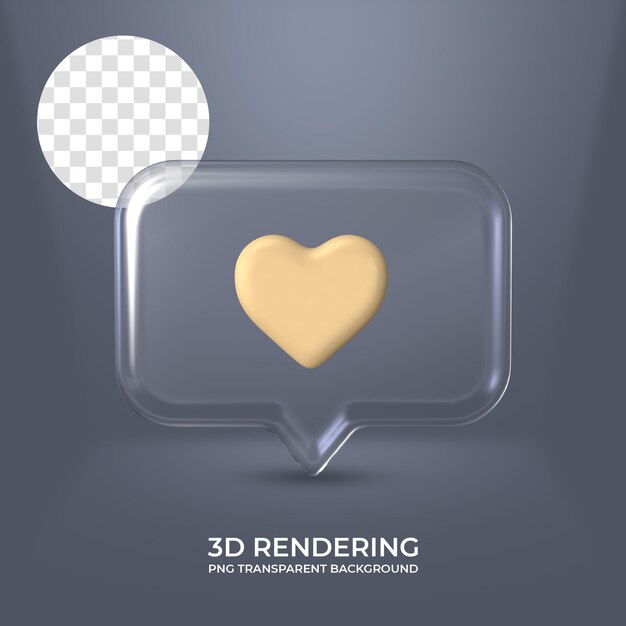 Heart icon with glass frame 3d rendering