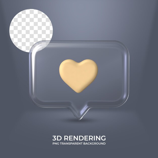 PSD ガラスフレームの3dレンダリングとハートのアイコン