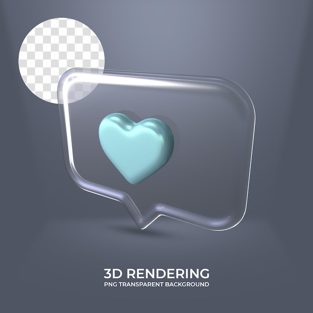 PSD heart icon with glass frame 3d rendering