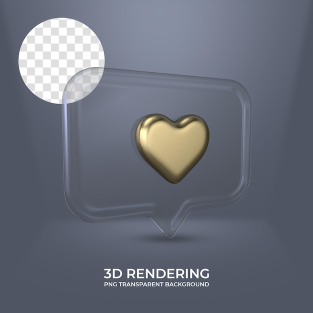 Heart icon with glass frame 3d rendering