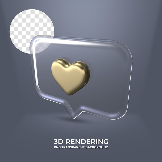 Heart icon with glass frame 3d rendering