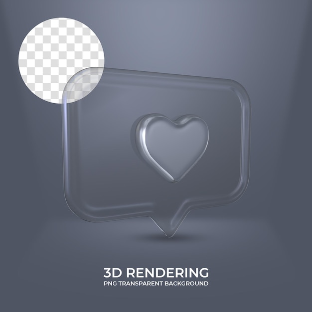 PSD icona del cuore con cornice in vetro rendering 3d