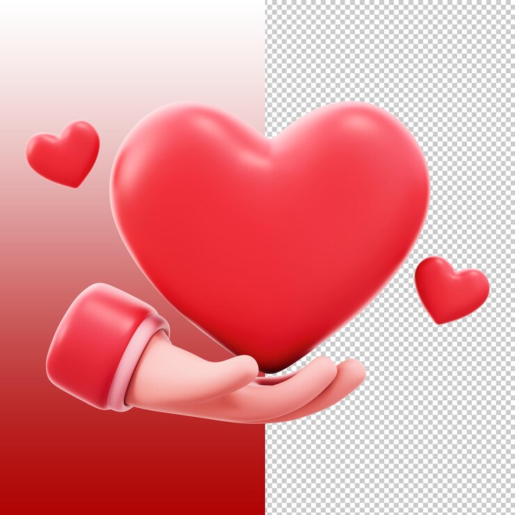 PSD heart in hand 3d render