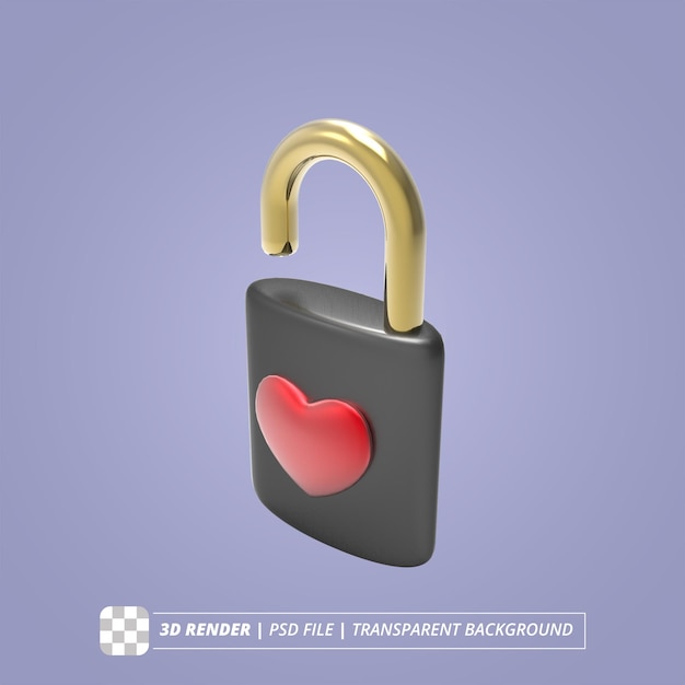 PSD heart lock 3d render изолированные изображения