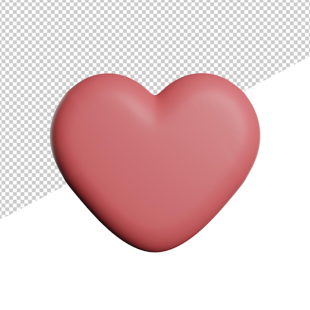 Heart love front view 3d rendering illustration transparent background