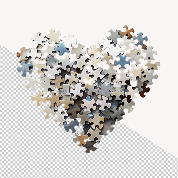 PSD heart made up of puzzle pieces on transparent background