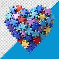 PSD heart made up of puzzle pieces on transparent background