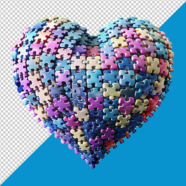 PSD heart made up of puzzle pieces on transparent background