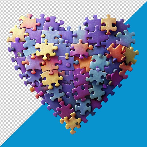 PSD cuore composto da pezzi di puzzle su uno sfondo trasparente