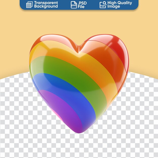 Heart of pride simple 3d render van een gay lgbt rainbow flag cartoon