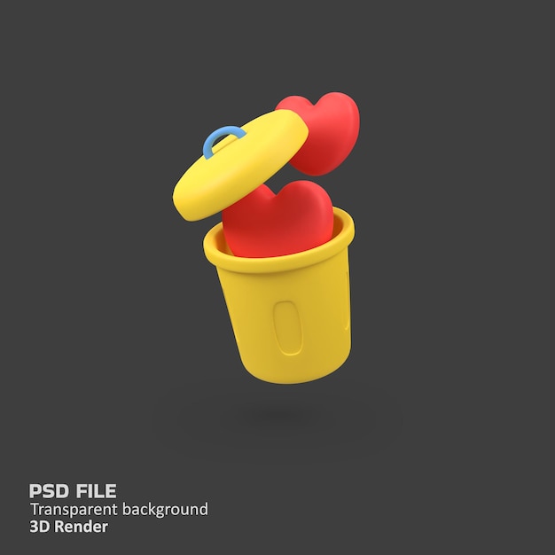 Heart or love in the trash isolated 3d render icon illustration