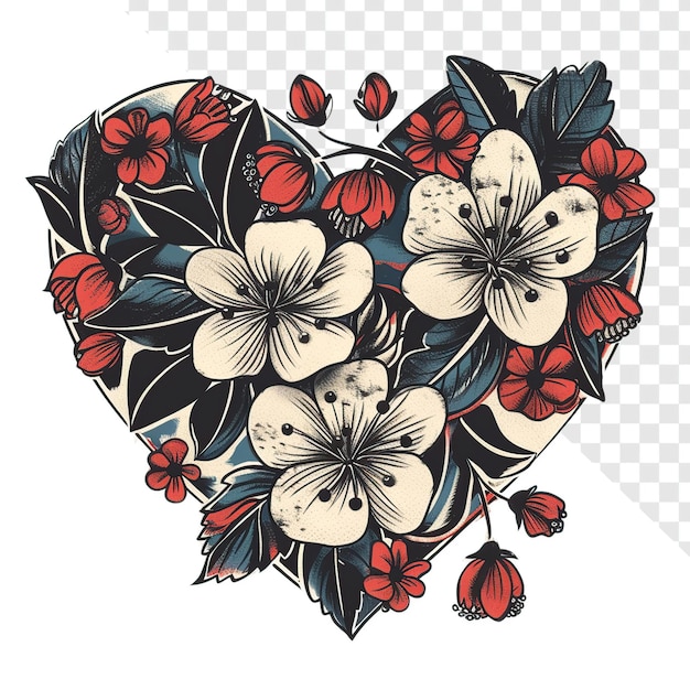 PSD arte del tatuaggio a modello di cuore con estetica di primavera trasparente