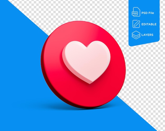 Heart on a red Circle Isolated trendy good and love sign feedback social media Like icons 3d