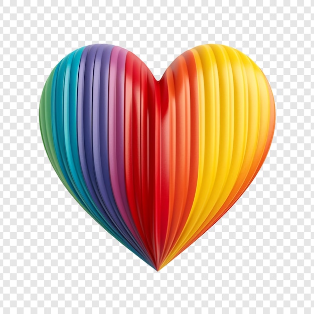 PSD a heart relief with colorful stripes convex shape isolated on transparent background