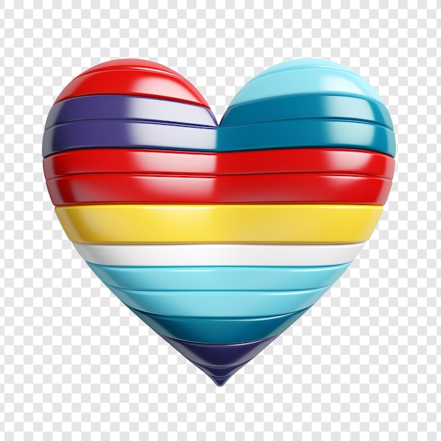 A heart relief with colorful stripes convex shape isolated on transparent background