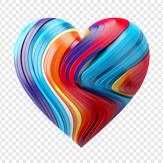 PSD a heart relief with colorful stripes convex shape isolated on transparent background