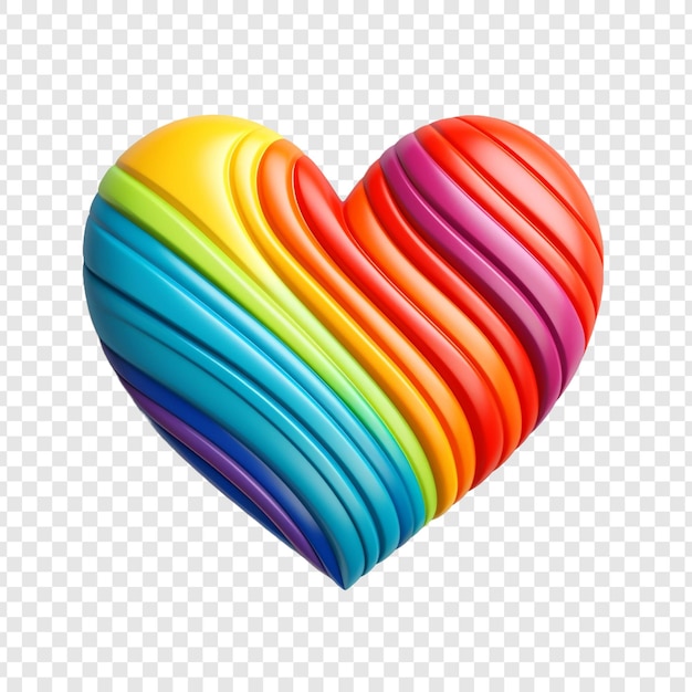 A heart relief with colorful stripes convex shape isolated on transparent background