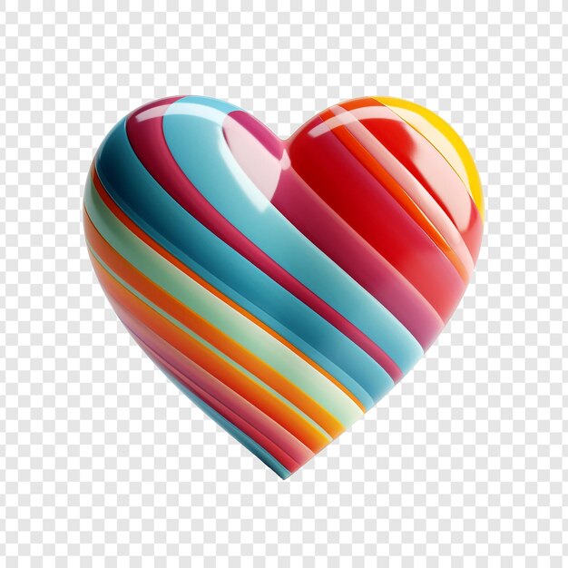 Un rilievo di cuore con strisce colorate di forma convessa isolata su uno sfondo trasparente