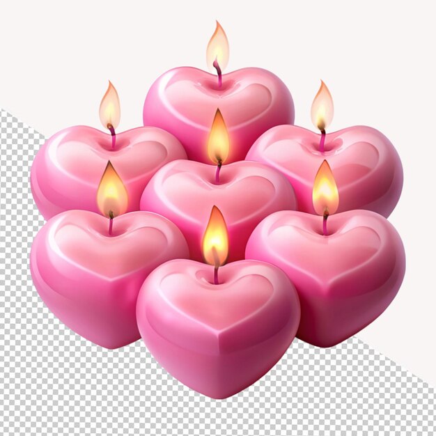 PSD heart shape candles on transparent background