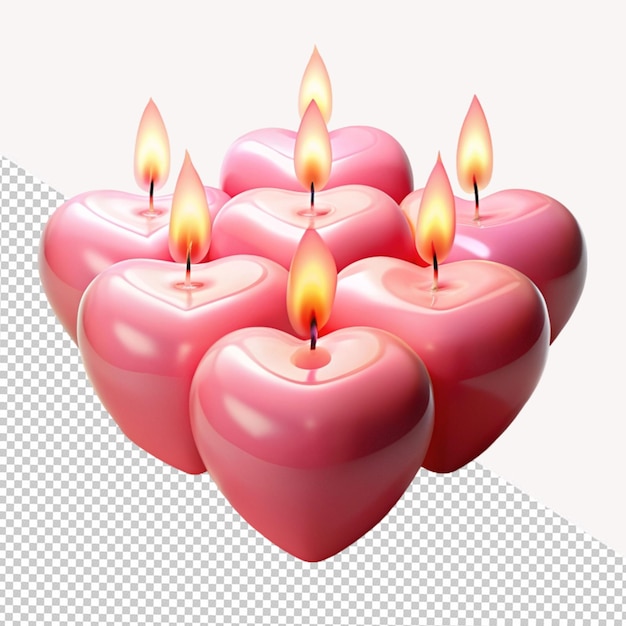 PSD heart shape candles on transparent background