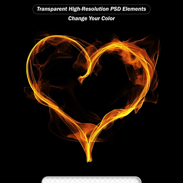 PSD heart shape of fire on black background with copy space in center