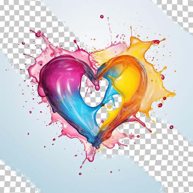 PSD heart shape formed by splashing liquid alone on transparent background