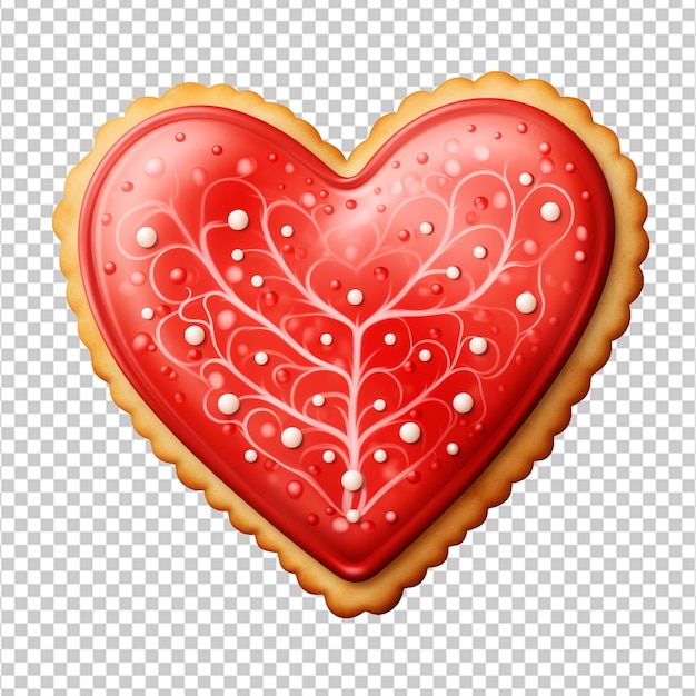 반짝이는 빨간 장식이 있는 하트 모양 설탕 쿠키 Valentine39s Day 디저트 낭만적인 사랑 구운 제품 현실적인 그림 Png 투명 배경