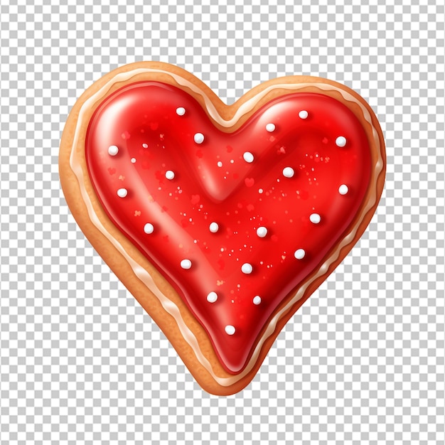 PSD biscotto di zucchero a forma di cuore con glassa rossa lucida dessert di san valentino amore romantico prodotti da forno illustrazione realistica su sfondo png trasparente visualizza meno