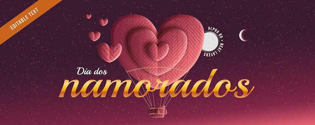 Heart shaped air balloon Banner for Brazilian Valentines Day greeting in June