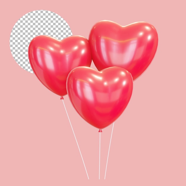 PSD heart shaped balloons 3d icon transparent background