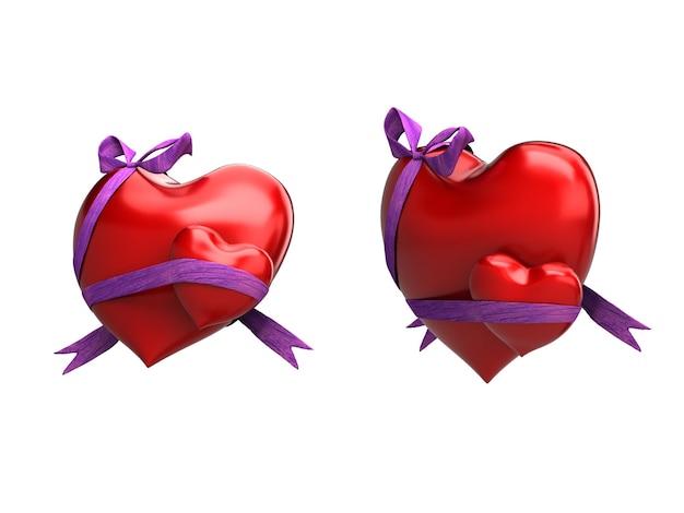 PSD a heart shaped box with purple ribbon tied around it