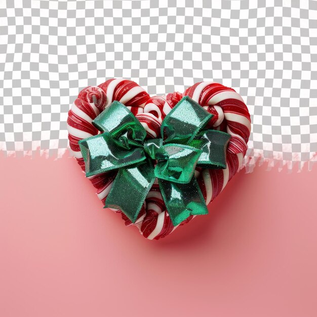 PSD a heart shaped candy canes with a green bow on top of them