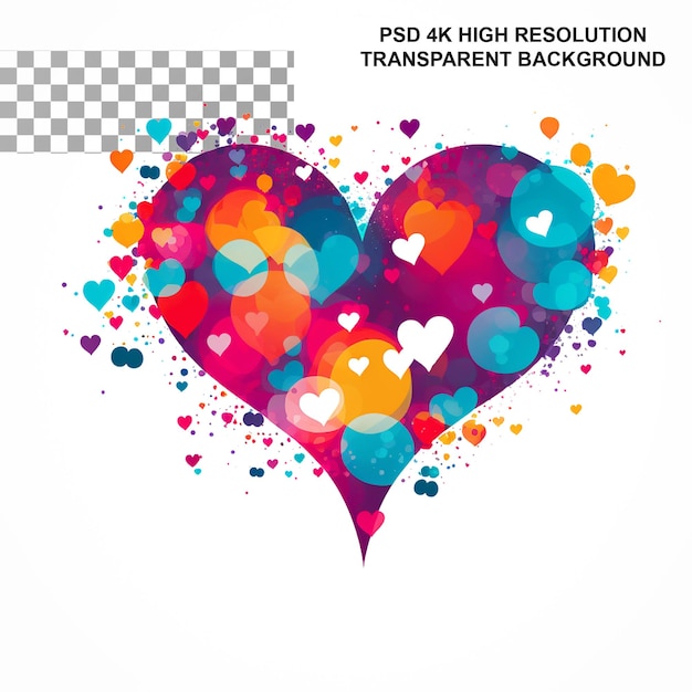 Heart shaped chat bubble vector in vibrant colors on transparent background