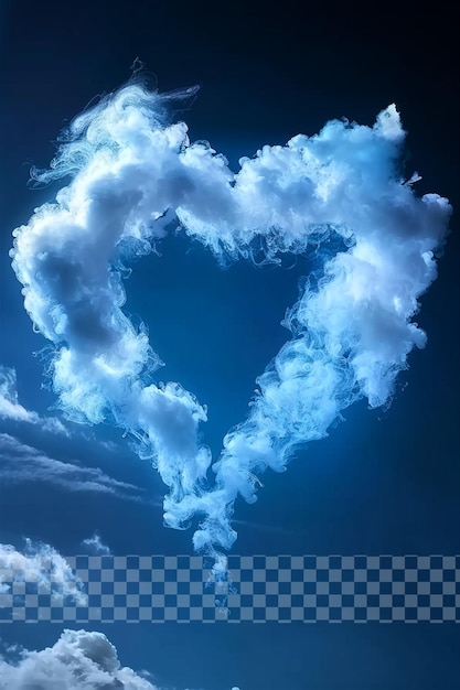 The heart shaped cloud in the blue sky is shape on transparent background