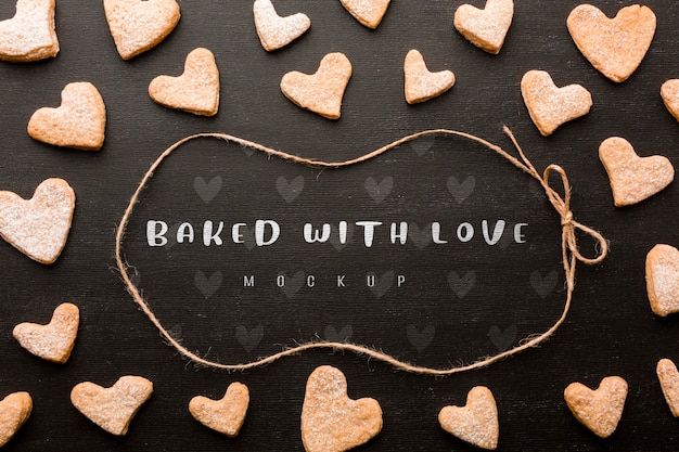 Heart shaped cookies above view