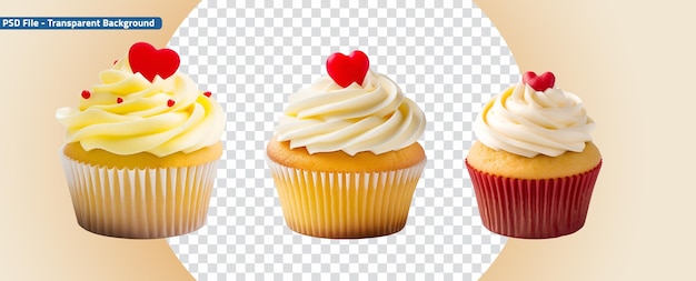 Heart shaped cream cupcake muffins set for valentines day design mockup template with lemon