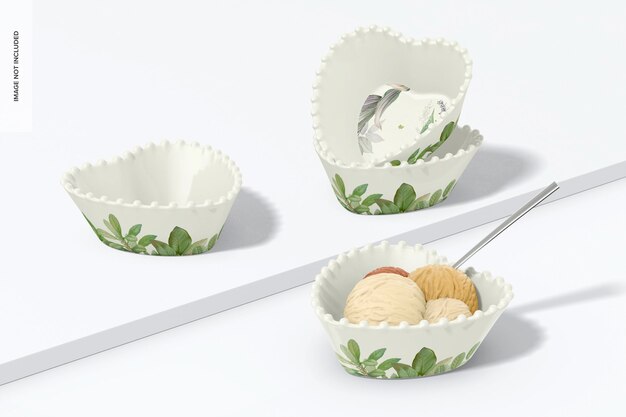 Heart shaped dessert bowl mockup, perspective