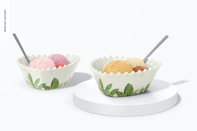 Heart shaped dessert bowls mockup