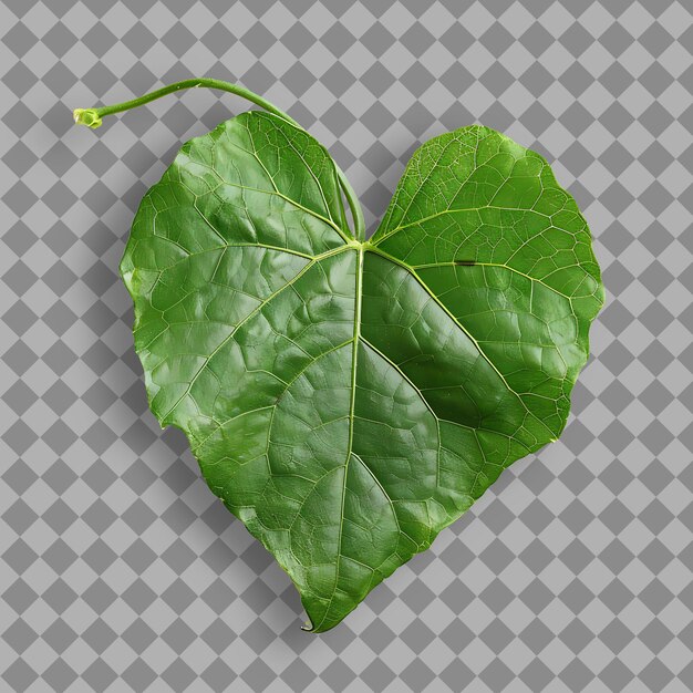 A heart shaped green leaf with the word love on it