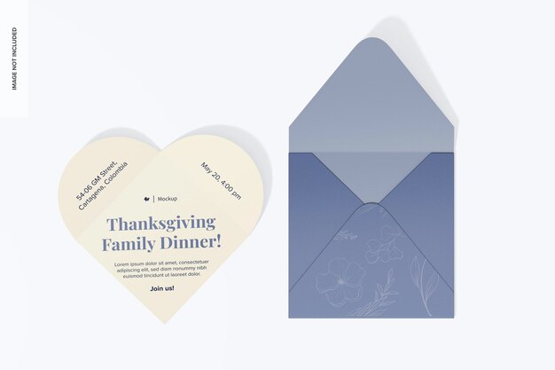 PSD heart shaped invitation card mockup top view