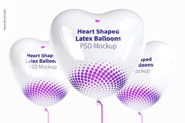 Heart-shaped latex balloons mockup, front view