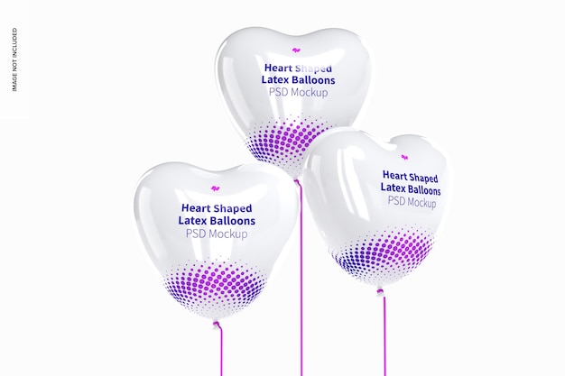 PSD heart-shaped latex balloons set mockup, front view