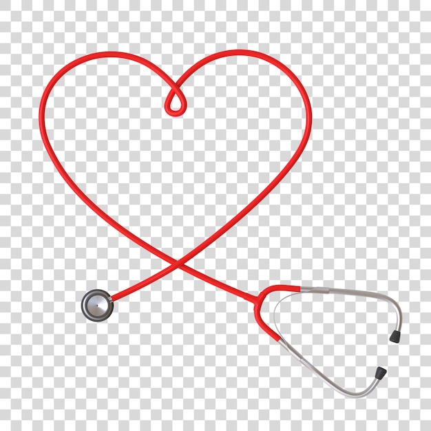 Heart shaped stethoscope isolated on white background with copy space 3d render illustration