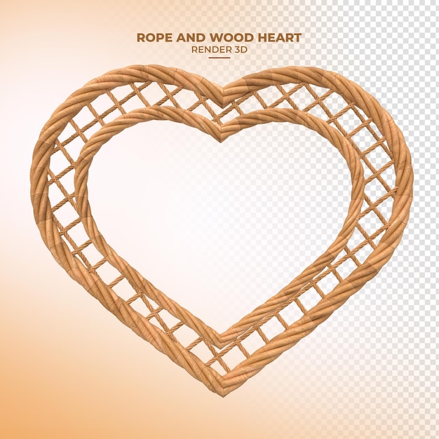 PSD heart shaped wooden rope 3d render