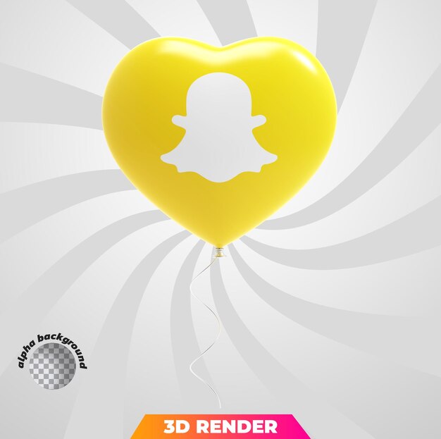 Icona dei social media di snapchat del cuore rendering 3d di palloncini